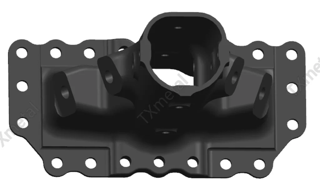 Ductile iron suspension mount bracket casting for automotive chassis system.