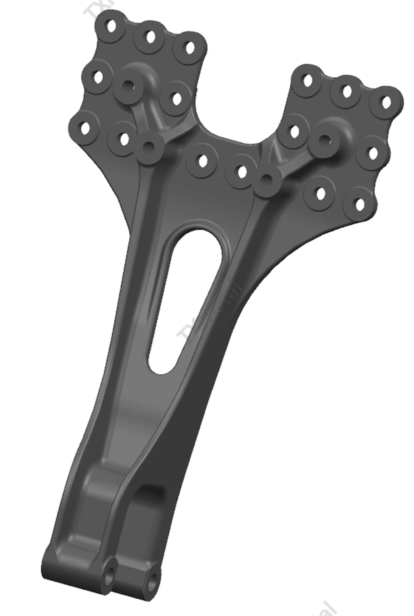 Complex cast iron bracket casting for automotive chassis and industrial equipment.