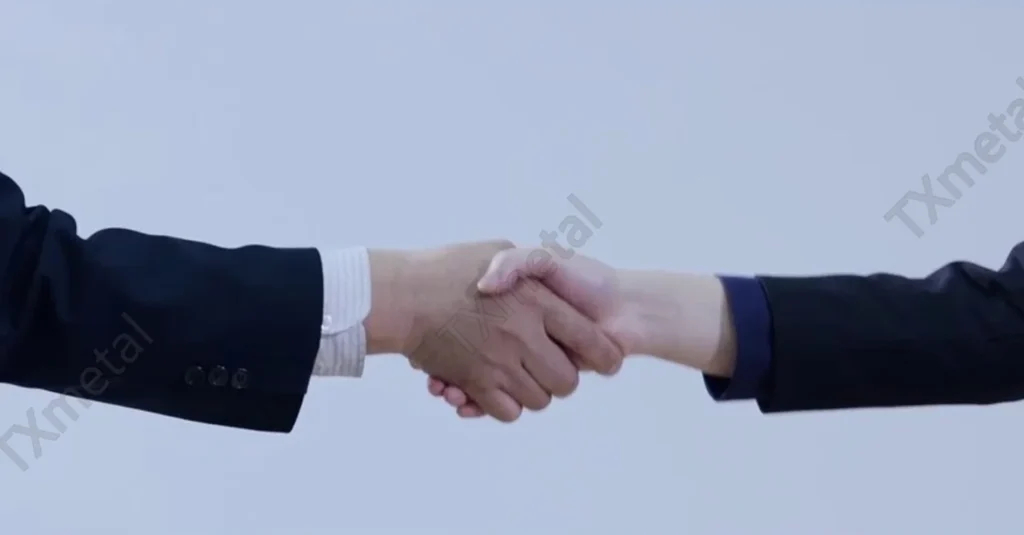 Handshake symbolizing trusted business cooperation in gray iron, ductile iron, and ADI casting manufacturing.
