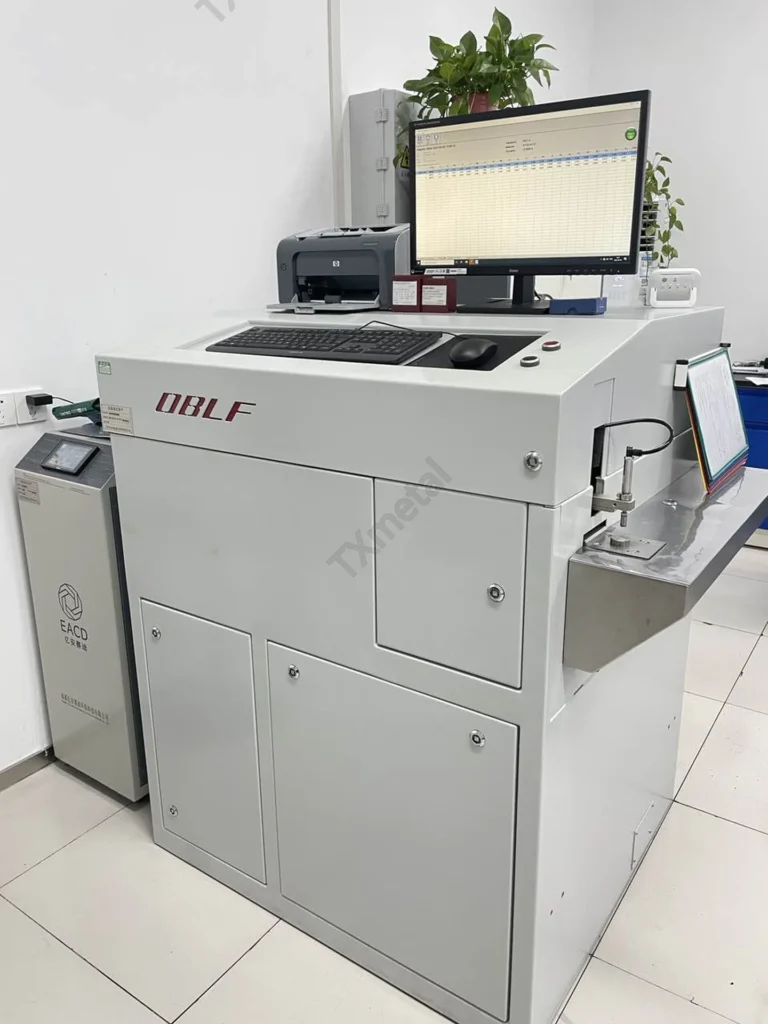 Optical emission spectrometer for chemical composition testing of gray iron, ductile iron, and ADI castings.
