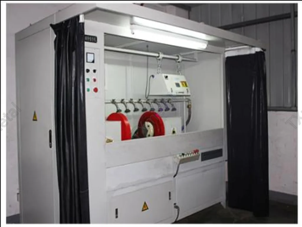 Shot peening machine for improving fatigue resistance of cast iron and ductile iron automotive components.