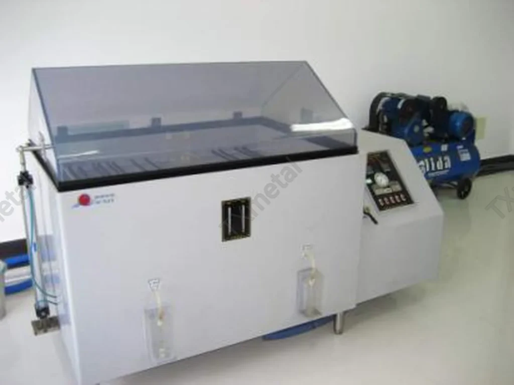 Salt spray test chamber for corrosion resistance testing of cast iron and ductile iron castings.
